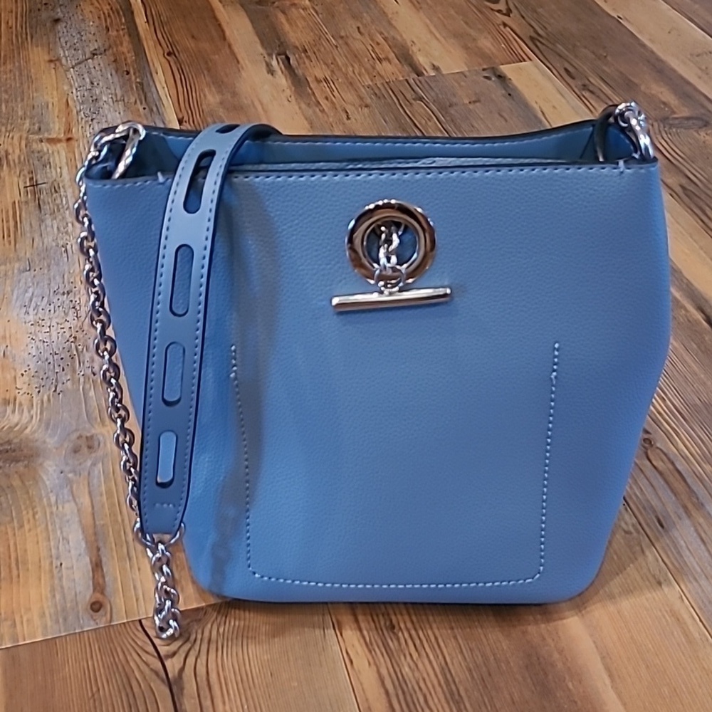 SONDRA ROBERTS Squared Vegan Leather Crossbody/Bucket Bag, Chain Strap
